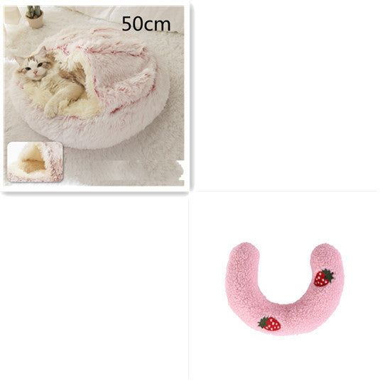 Lit 2 en 1 pour chien et chat - Lit d'hiver rond en peluche chaud pour animaux de compagnie - Lit doux et long en peluche pour animaux de compagnie